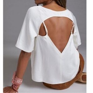 Anthropologie Daily Practice Sleek Open-Back Top cream satin finish size XS